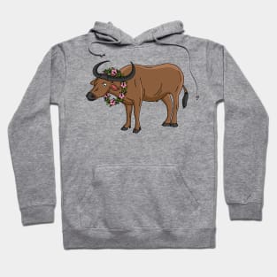 Water buffalo with flowers cartoon illustration Hoodie